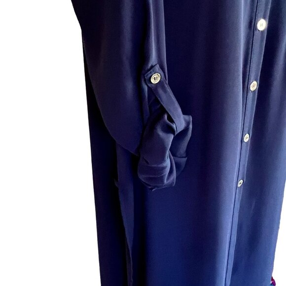 CHICOS SIZE 1 8/10 SEMI-SHEER NAVY BLUE OPEN SIDED TUNIC BLOUSE - Picture 7 of 10